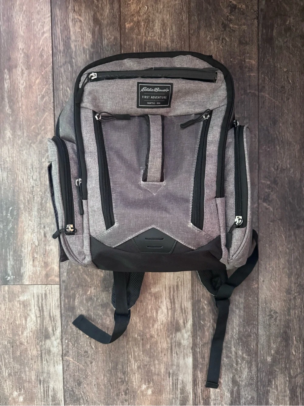 Eddie Bauer Gray and Black Backpack with Multiple Zip Pockets